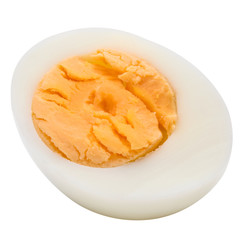 One boiled egg half isolated on white background cutout