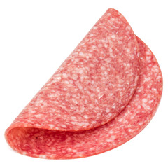 Salami smoked sausage slices isolated on white background