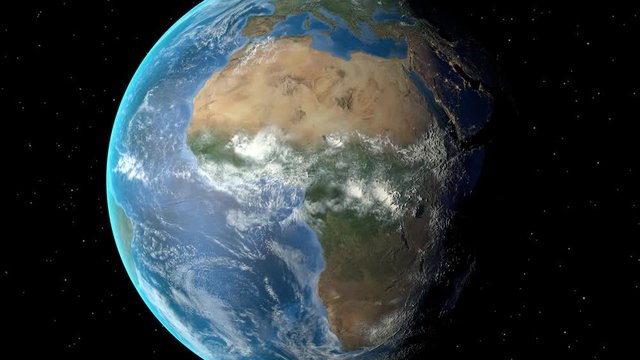 Night to day - rotating Earth. Zoom in on Cote Divoire outlined