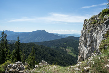 View of Piatra Soimului Peak (Hawk's stone) in Rarau mountains, Bucovina, Romania