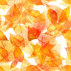 Seamless watercolor pattern of golden autumn leaves