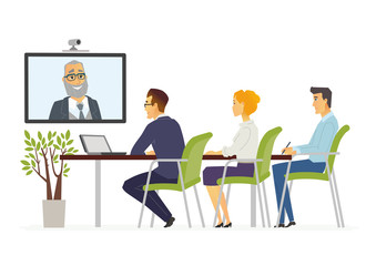 Distance Meeting - modern vector cartoon business characters illustration