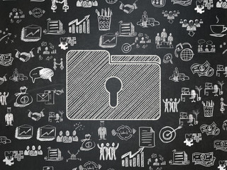 Finance concept: Folder With Keyhole on School board background