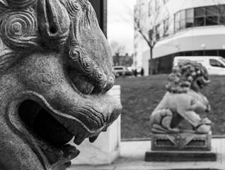Dragon Detail of Chinese Arch, Newcastle upon Tyne, Shallow Depth of Field, Black and White Photography