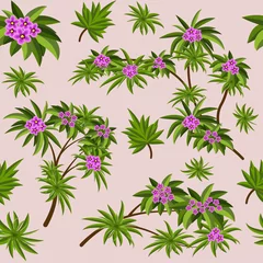 Poster Tropical seamless pattern with leaves and flowers © Amarylle