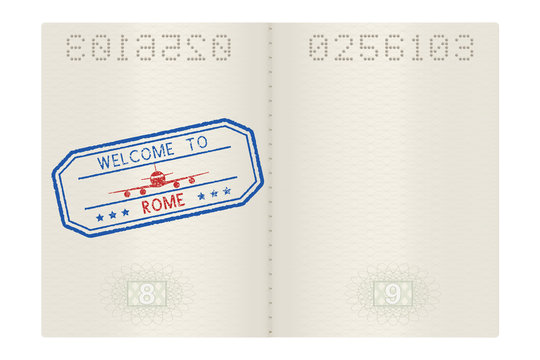 Blue stamp - Welcome to Rome - in the passport