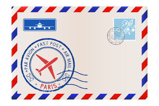 International mail envelope with PARIS stamps