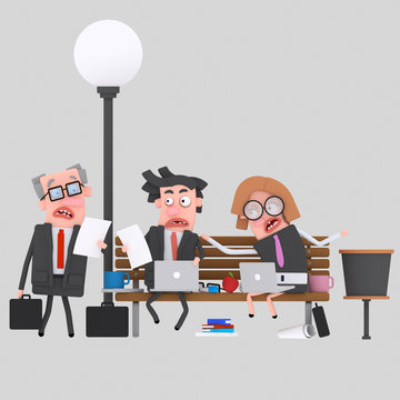 Worried business teamwork working on a park bench

Custom 3d illustration / design : Can't find what you are looking for? contact me! I can create exactly what you need.