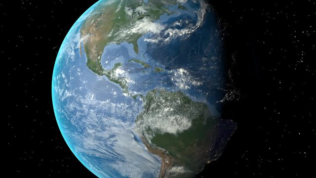 Night to day - rotating Earth. Zoom in on Guatemala outlined