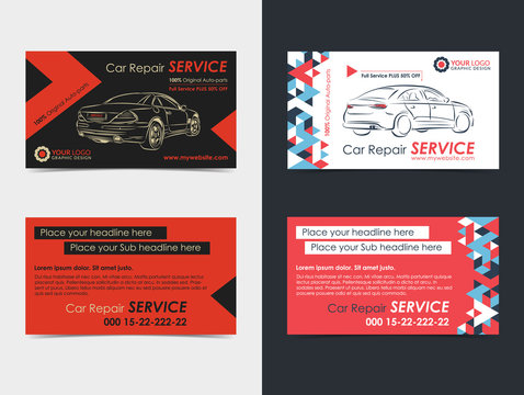 Set of Automotive Service business cards layout templates. Create your own business cards. Mockup Vector illustration.