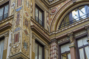 Ornately painted and decorated courtyard of the Palazzo Sciarra