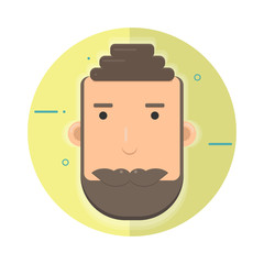 Brunette man with beard and mustache flat circle icon