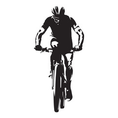 Cycling. Mountain biker isolated vector silhouette. Front view