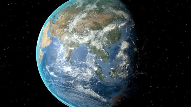Night to day - rotating Earth. Zoom in on India outlined