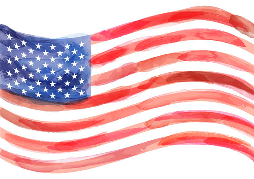 hand-drawn watercolor vector flag of America on white background. Vector illustration created with custom brushes, not auto-tracing