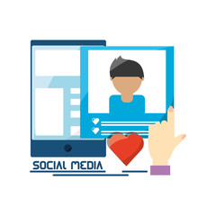 smartphone with avatar man and hand icon over white background colorful design vector illustration