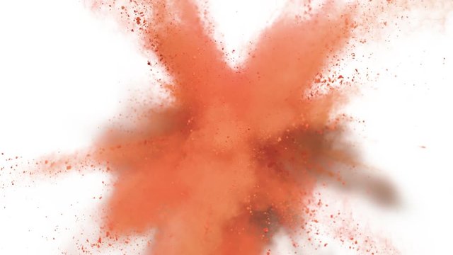 Colorful powder/particles fly after being exploded against white background. Shot with high speed camera, phantom flex 4K. Slow Motion.