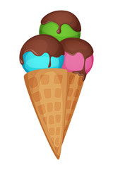 Ice cream waffle cones. Cartoon design vector illustration