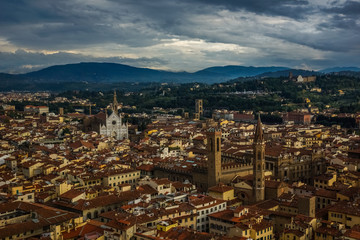 Palazzo del Bargello, Badia Fiorentina, Basilica di Santa Croce and panorama city in Florence, Tuscany, Italy