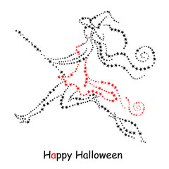 Halloween. Witch flying on broom. Hand drawn stylized vector sketch.