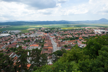 Panorama over a mountain city in the sping. Traveling and architecture