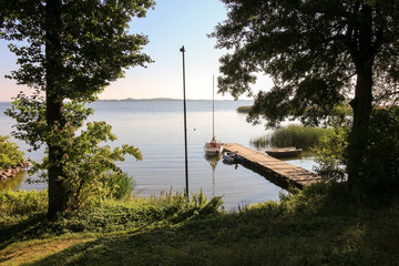 Picturesque, scenic sunrise over the Sniardwy lake in Niedzwiedzi Rog