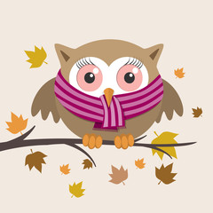 Female owl with scarf on a fall day