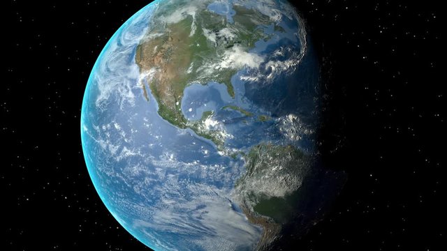 Night to day - rotating Earth. Zoom in on Mexico outlined