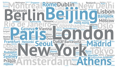 Travel cities destinations word cloud concept