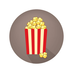 Popcorn icon in flat style. Movie poster template. Cinema design elements in retro style. Vintage cinema sign for poster, card, coupon, web.