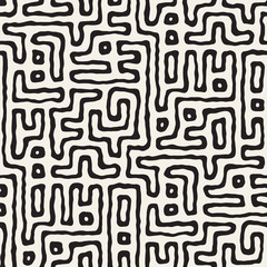 Seamless pattern with maze lines. Monochrome abstract background. Vector hand drawn labyrinth.