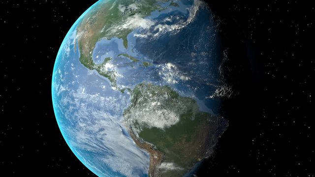 Night to day - rotating Earth. Zoom in on Nicaragua outlined
