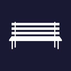 Vector image of the bench. Vector white icon on dark blue background.