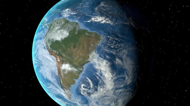 Night to day - rotating Earth. Zoom in on Paraguay outlined