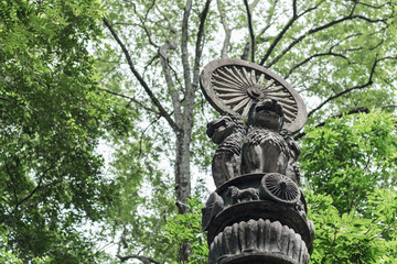 Old lions statue in temple