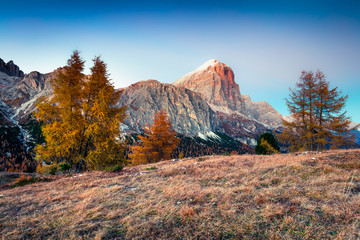 Fantastic view from top of Falzarego pass with Lagazuoi mountain