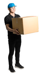 Portrait of an asian delivery man. Isolated on white background with copy space and clipping path
