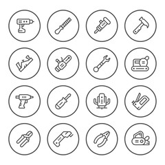 Fototapeta premium Set round line icons of electric and hand tool