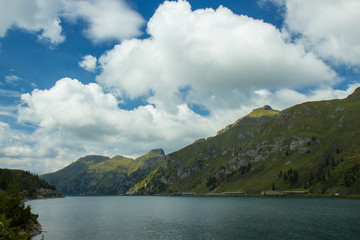 Fedaia Lake in Dolomites Alps, Italy