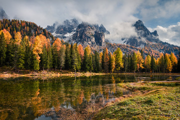 Sunny outdoor scene on Antorno lake.