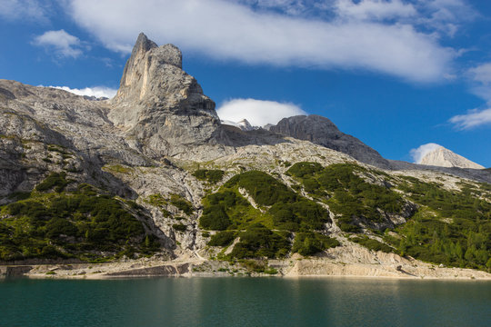 Fedaia Lake in Dolomites Alps, Italy