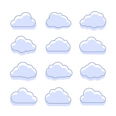 Cloud icons. Vector icon set of blue clouds symbols.