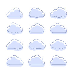 Fototapeta premium Cloud icons. Vector icon set of blue clouds symbols.