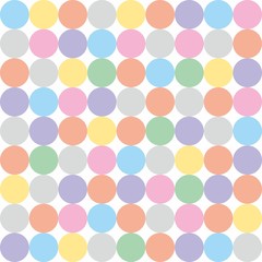 Tile vector pattern with pastel colorful polka dots on white background