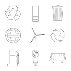 Set of simple ecology signs line art icons on white  background