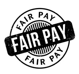 Fair Pay rubber stamp. Grunge design with dust scratches. Effects can be easily removed for a clean, crisp look. Color is easily changed.