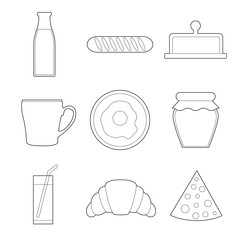 Set of simple breakfast food line art icons on white background - 169809385