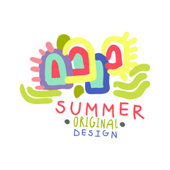 Summer colorful logo template original design, hand drawn vector Illustration