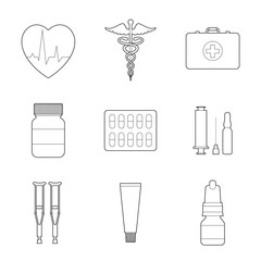 Set of simple medicine line art icons on white background - 169809594