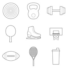 Set of simple sport equipment  line art icons on white background - 169809719